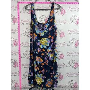 Motel Rocks dress Navy Floral Midi Dress with Yellow, Purple & Orange Blooms